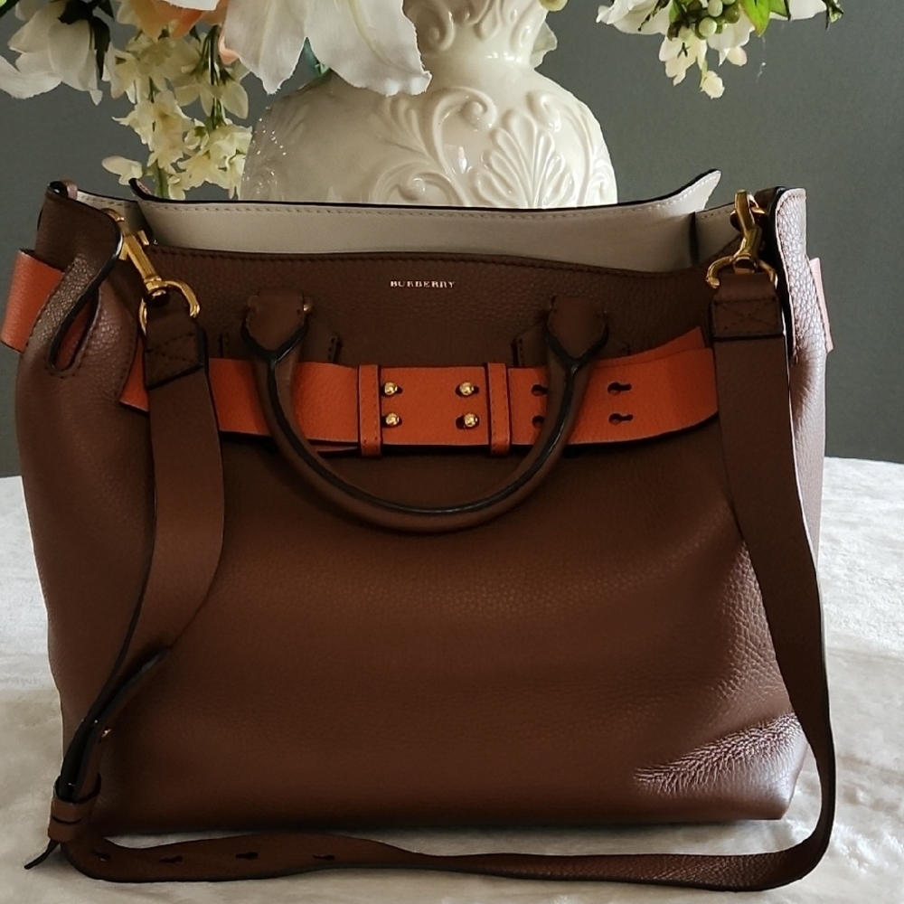 Burberry Brown and Orange Tote with Elegant Leather Design